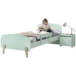 LES TENDANCES Chambre Enfant 2 Pièces Lit Et Chevet Bois Laqué Vert Et Pin Clair Kiddy 90x200 Cm -Lit enfant Soldes Boutique 40654772 4