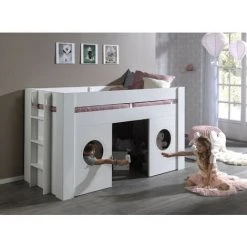 LES TENDANCES Lit Mezzanine Mi Hauteur 90x200 Cm Laqué Blanc Freya -Lit enfant Soldes Boutique 40691133 3