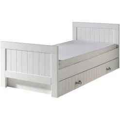 LES TENDANCES Lit Gigogne 90x200 Cm Avec Sommier Laqué Blanc Lewis