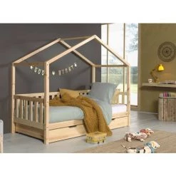 LES TENDANCES Lit Cabane Gigogne 90x200 Cm Pin Massif Clair Bali