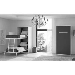 LES TENDANCES Lit Mural Escamotable Superposé 2 Couchages 90x190 Cm Blanc Satiné Liker
