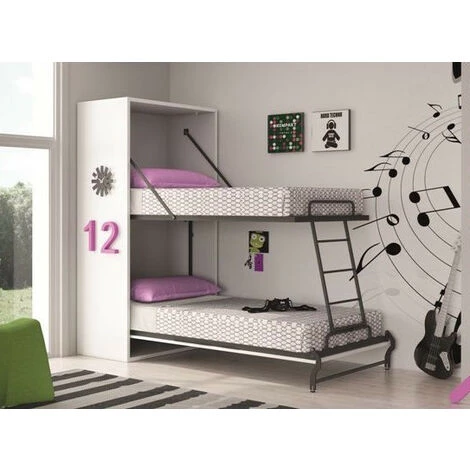 LES TENDANCES Lit Mural Escamotable Superposé 2 Couchages 90x190 Cm Blanc Satiné Liker 2 LES TENDANCES Lit Mural Escamotable Superposé 2 Couchages 90x190 Cm Blanc Satiné Liker – Image 2