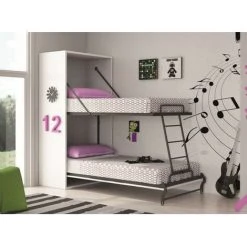 LES TENDANCES Lit Mural Escamotable Superposé 2 Couchages 90x190 Cm Chêne Clair Liker -Lit enfant Soldes Boutique 40716148 3