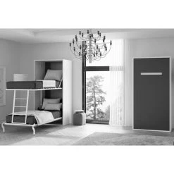 LES TENDANCES Lit Mural Escamotable Superposé 2 Couchages 90x190 Cm Chêne Blanc Liker