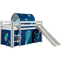 LES TENDANCES Lit Toboggan 90x200 Cm Avec Tente Et Tunnel Astra Pin Massif Blanc Pino