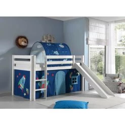 LES TENDANCES Lit Toboggan 90x200 Cm Avec Tente Et Tunnel Astra Pin Massif Blanc Pino -Lit enfant Soldes Boutique 40721458 3