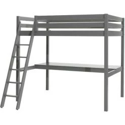 LES TENDANCES Lit Mezzanine 140x200 Cm Avec Bureau Pin Massif Gris Pino