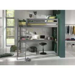 LES TENDANCES Lit Mezzanine 140x200 Cm Avec Bureau Pin Massif Gris Pino -Lit enfant Soldes Boutique 40722117 3
