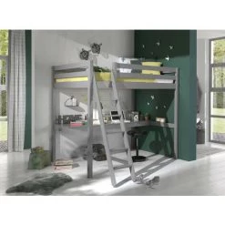 LES TENDANCES Lit Mezzanine 140x200 Cm Avec Bureau Pin Massif Gris Pino -Lit enfant Soldes Boutique 40722117 4