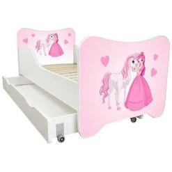 BEBEGAVROCHE Pack Complet Lit Princesse Et Cheval= Lit +sommier+tiroir De Rangement +Matelas & Parure+Couette+Oreiller - 70 X140 Cm - Rose -Lit enfant Soldes Boutique 40899541 3
