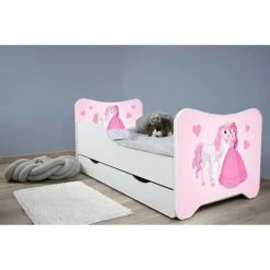 BEBEGAVROCHE Pack Complet Lit Princesse Et Cheval= Lit +sommier+tiroir De Rangement +Matelas & Parure+Couette+Oreiller - 70 X140 Cm - Rose -Lit enfant Soldes Boutique 40899541 5