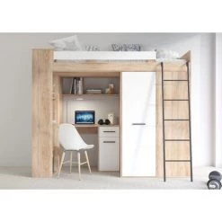 BIM FURNITURE Lit Superposé Mezzanine VERANA Droite Chêne Sonoma / Blanc - CHÊNE SONOMA / BLANC -Lit enfant Soldes Boutique 40984092 3