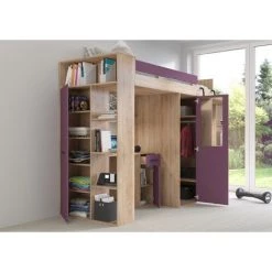 BIM FURNITURE Lit Superposé Mezzanine VERANA Droite Chêne Sonoma / Violet - CHÊNE SONOMA / VIOLET -Lit enfant Soldes Boutique 40984115 3