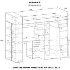 BIM FURNITURE Lit Superposé Mezzanine VERANA Droite Chêne Artisanal / Bleu - CHÊNE ARTISAN / BLEU -Lit enfant Soldes Boutique 40984143 5