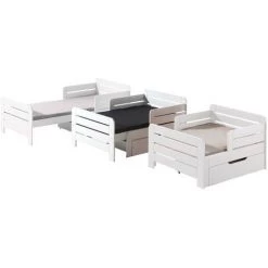 LES TENDANCES Lit évolutif Avec Sommier Pin Massif Blanc Jeep - Modéle Sans Tiroir