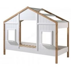 LES TENDANCES Lit Maisonnette Gigogne 90x200 Cm 2 Fenêtres Bois Clair Et Blanc Babs -Lit enfant Soldes Boutique 41665315 3