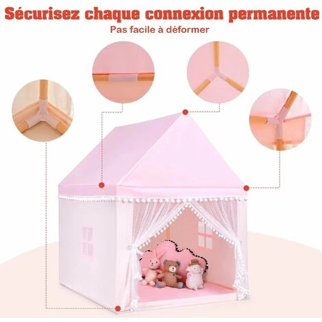 DéCOSHOP26 Tente De Jeu Enfant Château Intérieur Cadre En Bois Couverture En Coton Rose - Vert 2 DéCOSHOP26 Tente De Jeu Enfant Château Intérieur Cadre En Bois Couverture En Coton Rose - Vert – Image 2