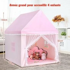 DéCOSHOP26 Tente De Jeu Enfant Château Intérieur Cadre En Bois Couverture En Coton Rose - Vert 7 DéCOSHOP26 Tente De Jeu Enfant Château Intérieur Cadre En Bois Couverture En Coton Rose - Vert -Lit enfant Soldes Boutique 41863261 4