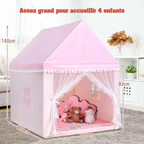 DéCOSHOP26 Tente De Jeu Enfant Château Intérieur Cadre En Bois Couverture En Coton Rose - Vert 4 DéCOSHOP26 Tente De Jeu Enfant Château Intérieur Cadre En Bois Couverture En Coton Rose - Vert – Image 4