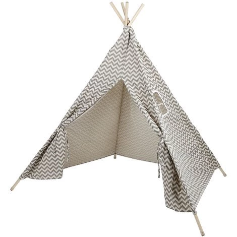 YONGQING Tente De Tipis Pour Enfant Tente Indiennes De Jeu Classique En Toile 100% Coton Gris-blanc - Gris-blanc 2 YONGQING Tente De Tipis Pour Enfant Tente Indiennes De Jeu Classique En Toile 100% Coton Gris-blanc - Gris-blanc – Image 2