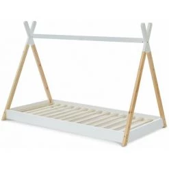 ALICE'S HOME Lit Tipi En Bois Massif. Pin Naturel Blanc - Sommier Inclus. 90x190cm - Tobias - Blanc