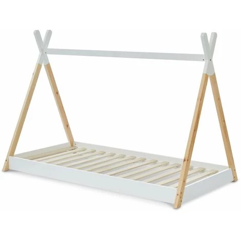ALICE'S HOME Lit Tipi En Bois Massif. Pin Naturel Blanc - Sommier Inclus. 90x190cm - Tobias - Blanc 1 ALICE'S HOME Lit Tipi En Bois Massif. Pin Naturel Blanc - Sommier Inclus. 90x190cm - Tobias - Blanc