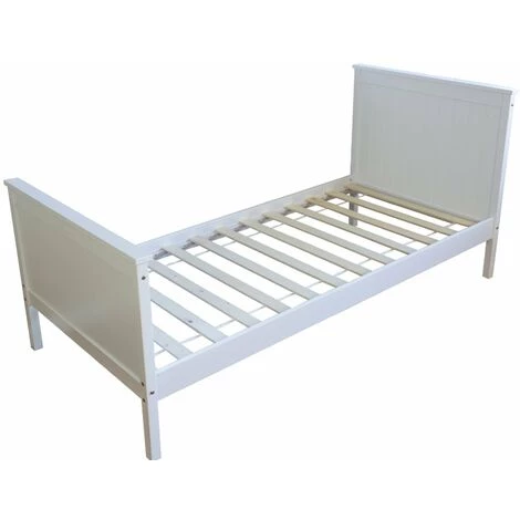 DéCOSHOP26 Lit 1 Personne Simple Avec Sommier à Lattes 90x200cm En Bois Blanc - Blante 1 DéCOSHOP26 Lit 1 Personne Simple Avec Sommier à Lattes 90x200cm En Bois Blanc - Blante