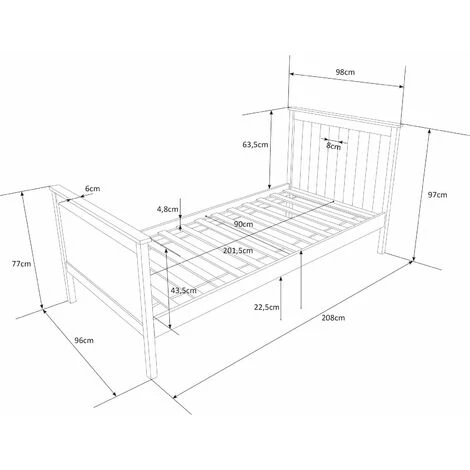 DéCOSHOP26 Lit 1 Personne Simple Avec Sommier à Lattes 90x200cm En Bois Blanc - Blante 2 DéCOSHOP26 Lit 1 Personne Simple Avec Sommier à Lattes 90x200cm En Bois Blanc - Blante – Image 2