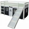 DéCOSHOP26 Lit Mezzanine 90x200cm Avec échelle Toboggan En Bois Blanc Et Toile Noir Pirate - Noir