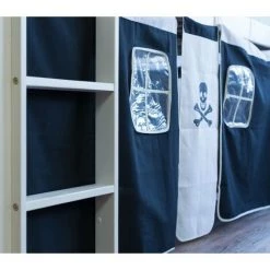 DéCOSHOP26 Lit Mezzanine 90x200cm Avec échelle Toboggan En Bois Blanc Et Toile Noir Pirate - Noir -Lit enfant Soldes Boutique 4482664 3