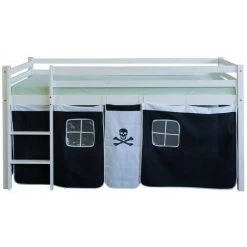 DéCOSHOP26 Lit Mezzanine 90x200cm Avec échelle En Bois Blanc Et Toile Noir Pirate - Noir