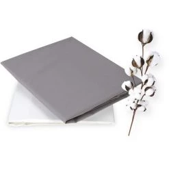 DORMALIT Drap Housse 100% Coton 70x160, Lot 2 Drap Blanc Et Gris, Matelas Lit Enfant