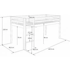 DéCOSHOP26 Lit Mezzanine 90x200cm Avec échelle En Bois Blanc Toile Et Tunnel Bleu - Bleu -Lit enfant Soldes Boutique 4635346 4