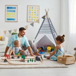 Relaxdays Tipi Enfant, Tente De Jeu Intérieur, Wigwam, Pour Petits Indiens, H X L X P 150 X 120 X 120 Cm, Blanc/gris -Lit enfant Soldes Boutique 47251383 4