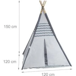 Relaxdays Tipi Enfant, Tente De Jeu Intérieur, Wigwam, Pour Petits Indiens, H X L X P 150 X 120 X 120 Cm, Blanc/gris -Lit enfant Soldes Boutique 47251383 5