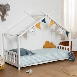 HAPPY GARDEN Lit Cabane Pour Enfant 190x90cm Blanc GASPARD