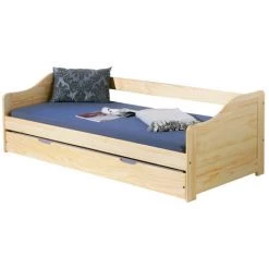 Lit Enfant BOBOCHIC - Lit Banquette LOUNA En Bois Massif 90x190 Bois Naturel - Bois Naturel