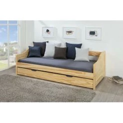 Lit Enfant BOBOCHIC - Lit Banquette LOUNA En Bois Massif 90x190 Bois Naturel - Bois Naturel -Lit enfant Soldes Boutique 48791039 3