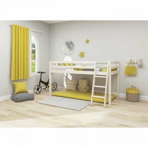 AUTRES Lit Mi-hauteur Enfant - 90 X 190 Cm - Pin Massif Blanchi - Sommier Inclus - Andrus 2 AUTRES Lit Mi-hauteur Enfant - 90 X 190 Cm - Pin Massif Blanchi - Sommier Inclus - Andrus – Image 2