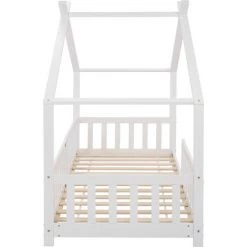 JN.SONGS Lit Enfant Cabane Bois Massif Avec Sommier à Lattes Et Clôture, Protection Anti-chute 90x200 Cm Blanc 8 JN.SONGS Lit Enfant Cabane Bois Massif Avec Sommier à Lattes Et Clôture, Protection Anti-chute 90x200 Cm Blanc -Lit enfant Soldes Boutique 50599962 4