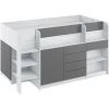 BIM FURNITURE Lit Mezzanine Avec Bureau SMILE Gauche Artisanal Blanc / Graphite