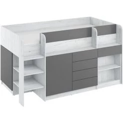 BIM FURNITURE Lit Mezzanine Avec Bureau SMILE Gauche Artisanal Blanc / Graphite