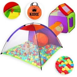 KIDIZ® Jeu Tente + Tunnel + 200 Balles + Sac Enfant Tente Balle Jeu De Billard Tente Maison De Bébé