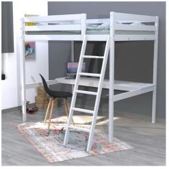 LE QUAI DES AFFAIRES Lit Mezzanine STUDIO 90x200 + 1 Sommier + Bureau / Blanc/ L209xP151xH195