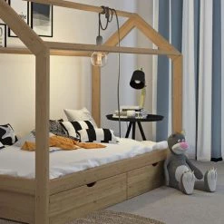 Lit Cabane „Wiki" 90x200cm Nature Avec Matelas Et 2 Tiroirs VitaliSpa -Lit enfant Soldes Boutique 52050892 5