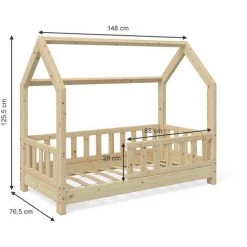 Lit Cabane „Wiki" 70x140cm Nature Avec Matelas VitaliSpa -Lit enfant Soldes Boutique 52050910 3