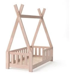Lit Pour Enfant „Tipi" 140x70cm Natur Avec Barrière Anti-chute VitaliSpa
