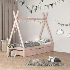 Lit Pour Enfant „Tipi" 200x90cm Naturel Avec Tiroir De Lit VitaliSpa -Lit enfant Soldes Boutique 52051202 4