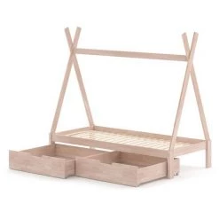 Lit Pour Enfant „Tipi" 200x90cm Naturel Avec 2 Tiroirs VitaliSpa