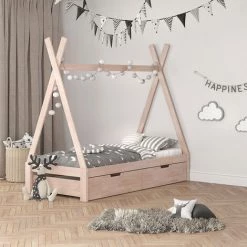 Lit Pour Enfant „Tipi" 200x90cm Naturel Avec 2 Tiroirs VitaliSpa -Lit enfant Soldes Boutique 52051266 4